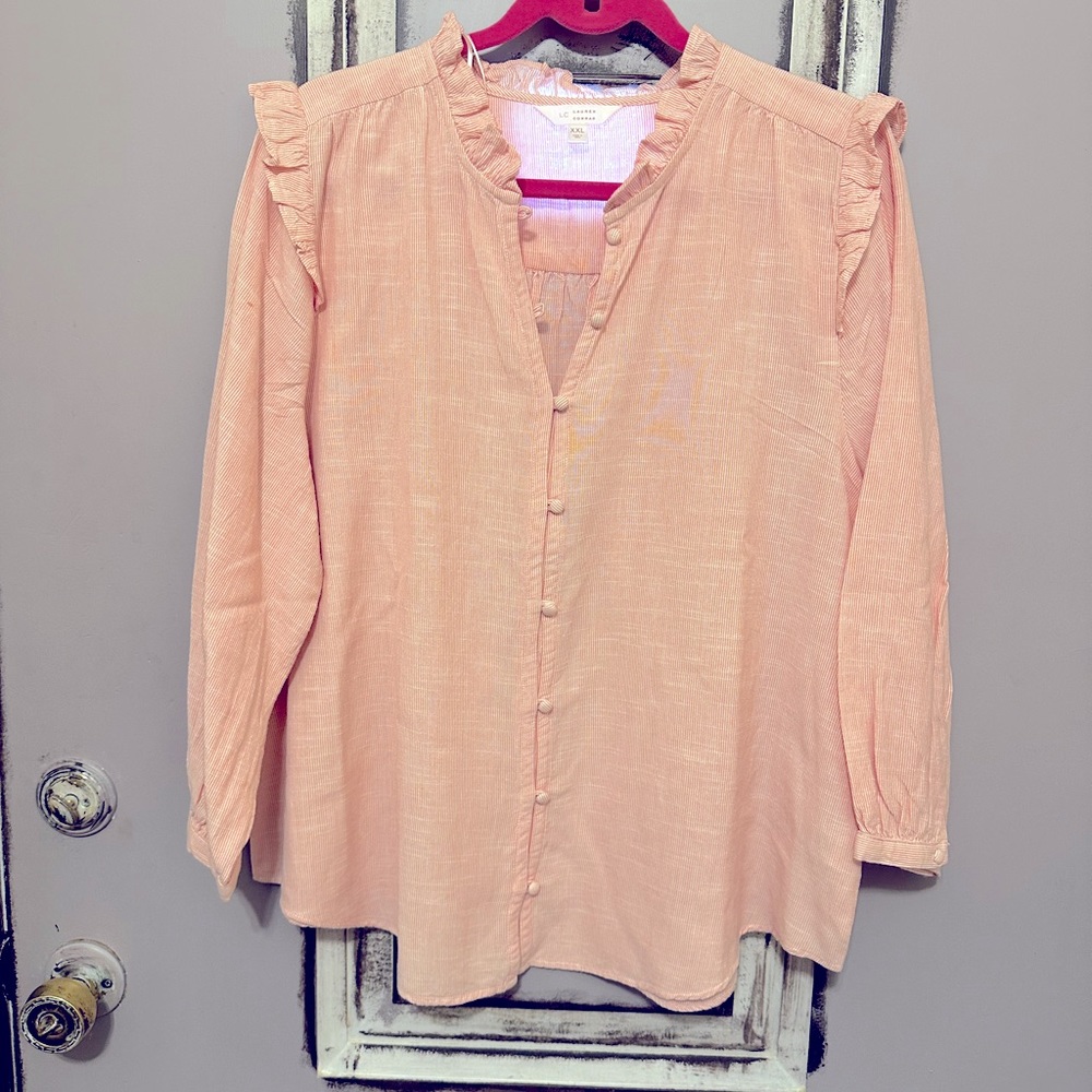 🎀LC Lauren Conrad Pinstripe Ruffle Blouse🎀